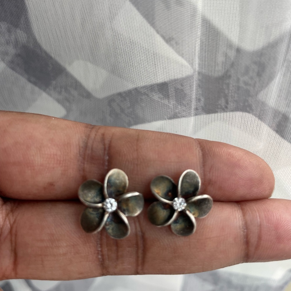 Sterling Silver Cz Flower Earrings